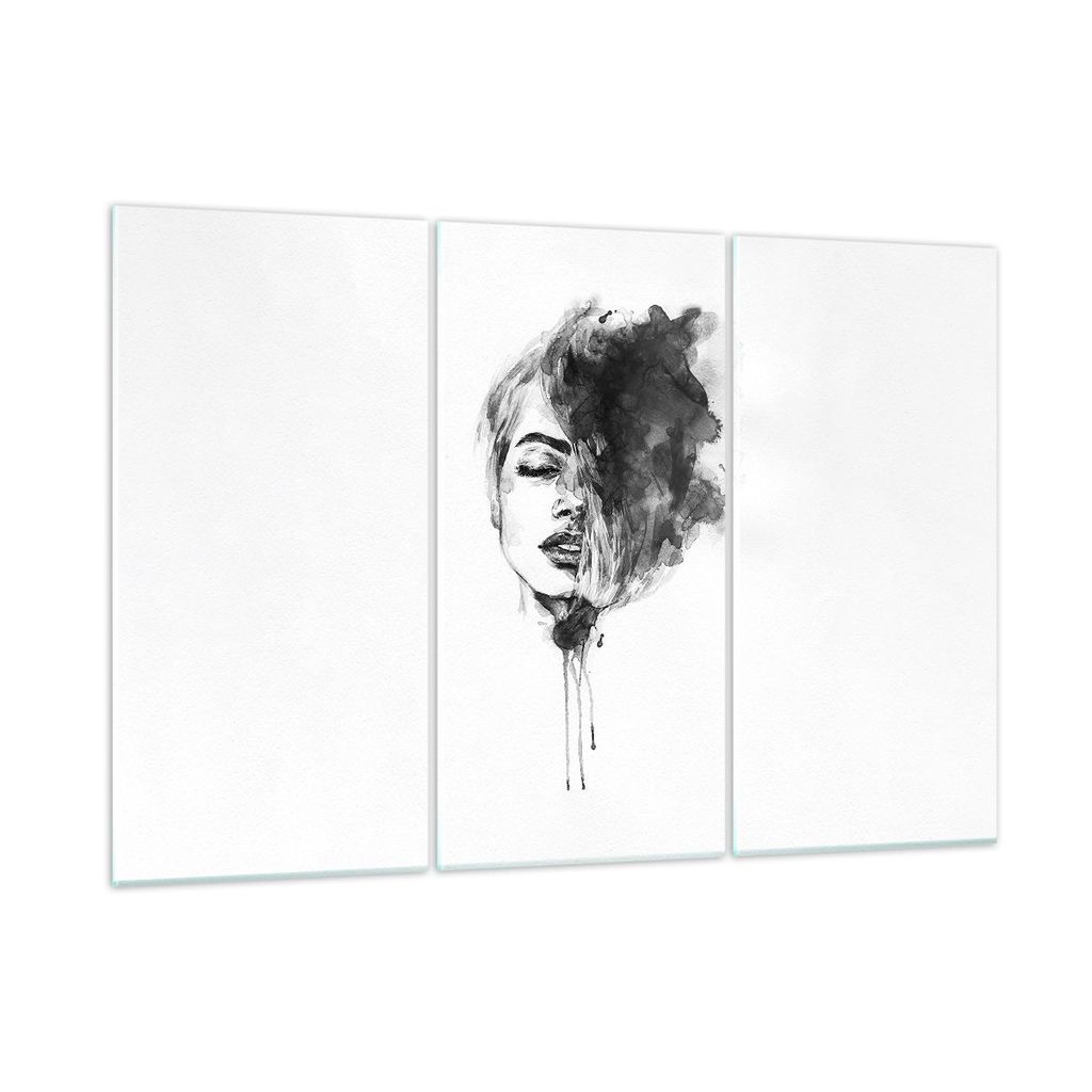 Bilder auf glas - 3 Teile - Frau Gesicht Abstraktion - 105x70cm - Glasbilder - Wandbilder - Bilder - zum Aufhängen bereit - Wanddekoration aus Gla...