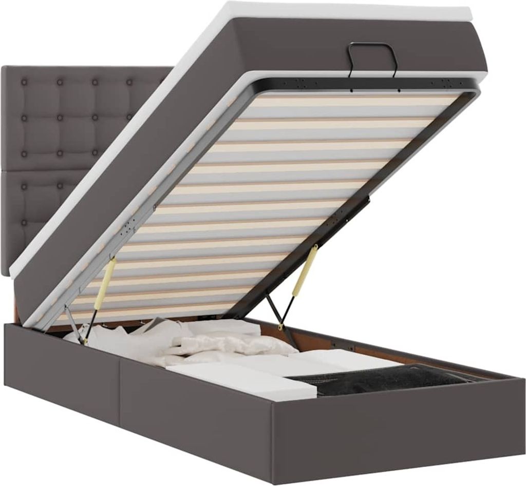 vidaXL Ottoman-Bett mit Matratze Grau 90x200 cm Kunstleder
