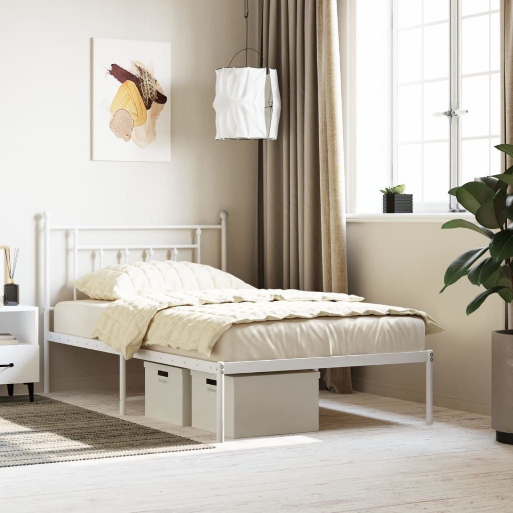 vidaXL Bettgestell mit Kopfteil Metall Weiß 107x203 cm - Bettgestell - Bettgestelle - Bettrahmen - Einzelbett