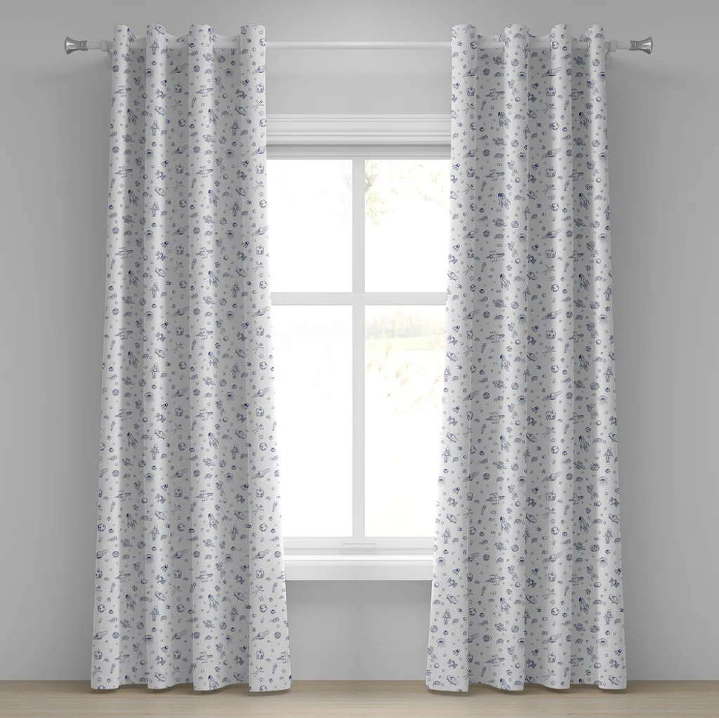 Rideau de chambre motif espace bleu et blanc 280x245 cm décoration