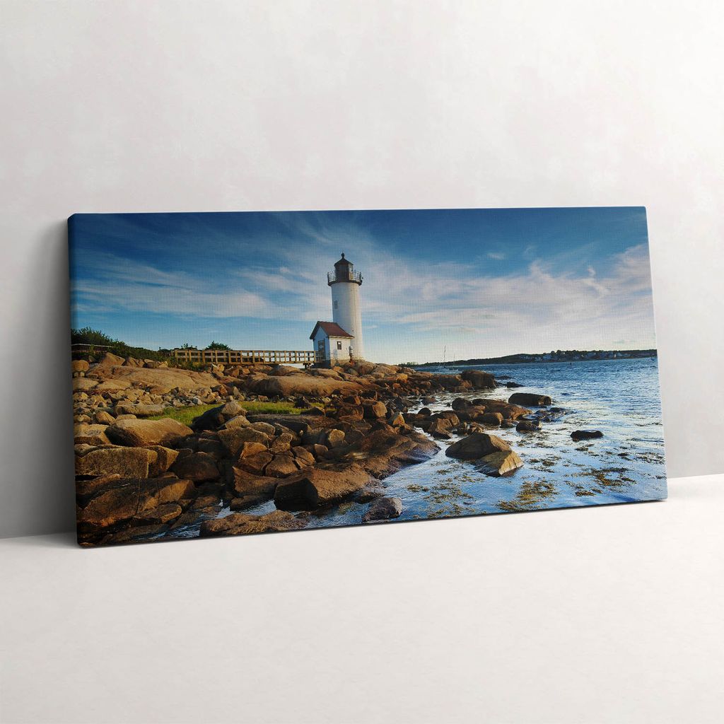 Leuchtturm, Felsen und Himmelslandschaft – Leinwandbild Wandbild – 120x60 cm – Leinwandbilder – Wandbilder – Schlafzimmer – Flur