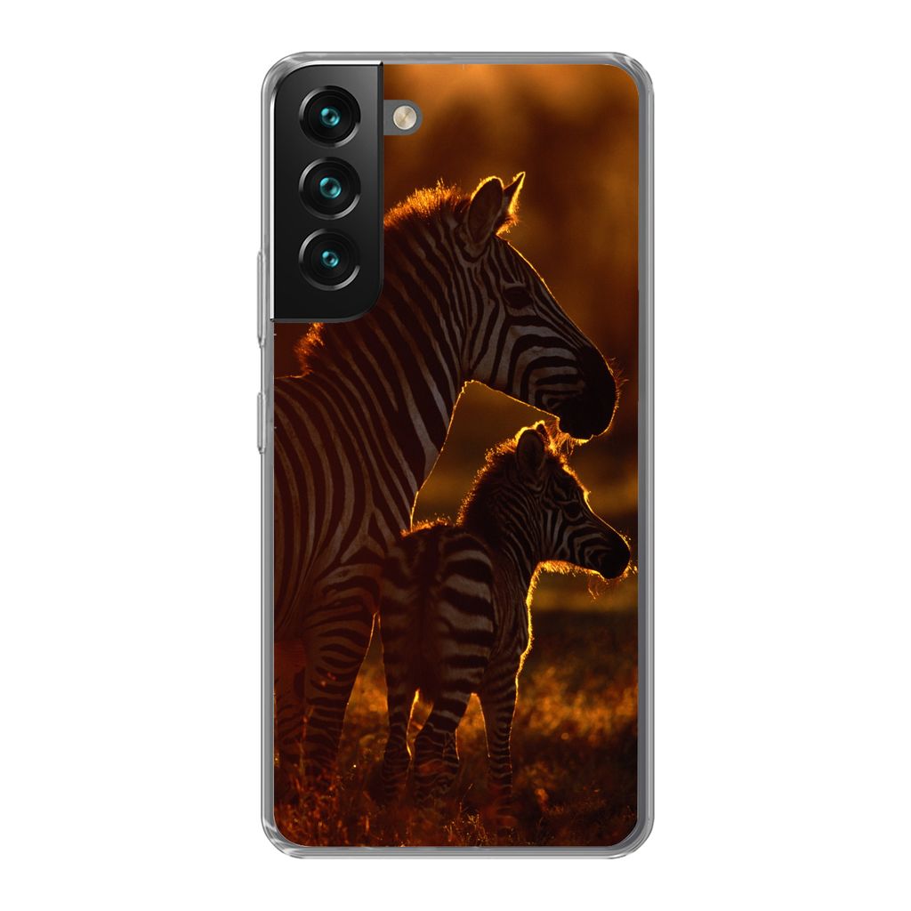 MuchoWow Handyhülle Schutzhülle Hülle für Samsung Galaxy S22 Zebra - Sonne - Fohlen Silikon Softcase Handy Hülle - Mobiltelefonhülle