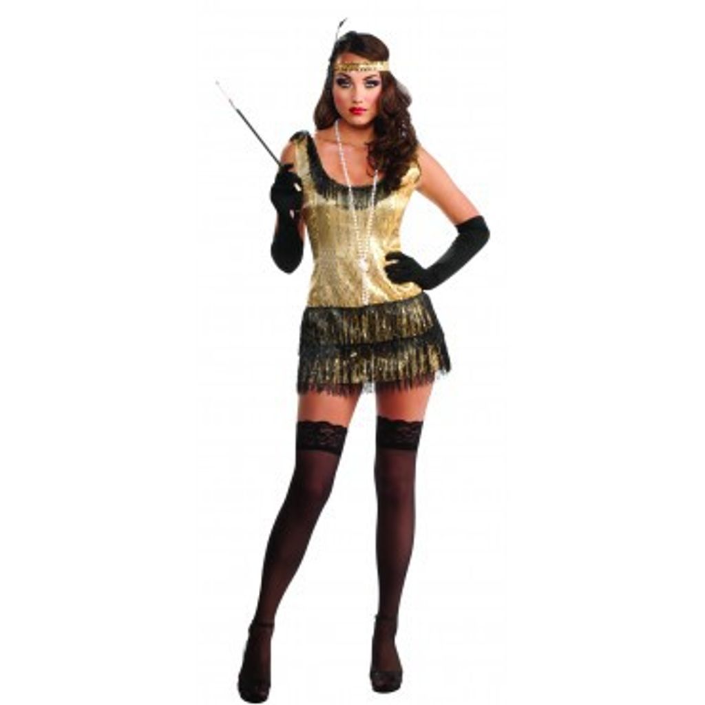 goldenes y Charleston Kleid Kostüm für Damen Gr. S-XL, Größe:M