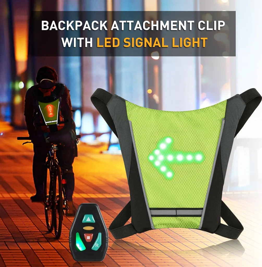 Sac à dos de sécurité vélo avec feux LED directionnels haute visibilité
