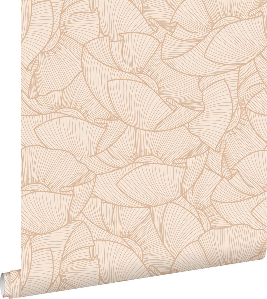 ESTAhome Tapete Mohnblumen Beige 53 cm x 10.05 m