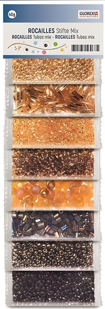 GLOREX Rocailles Stifte Mix 40g Brauntöne, 8 verschiedene Produktbild 