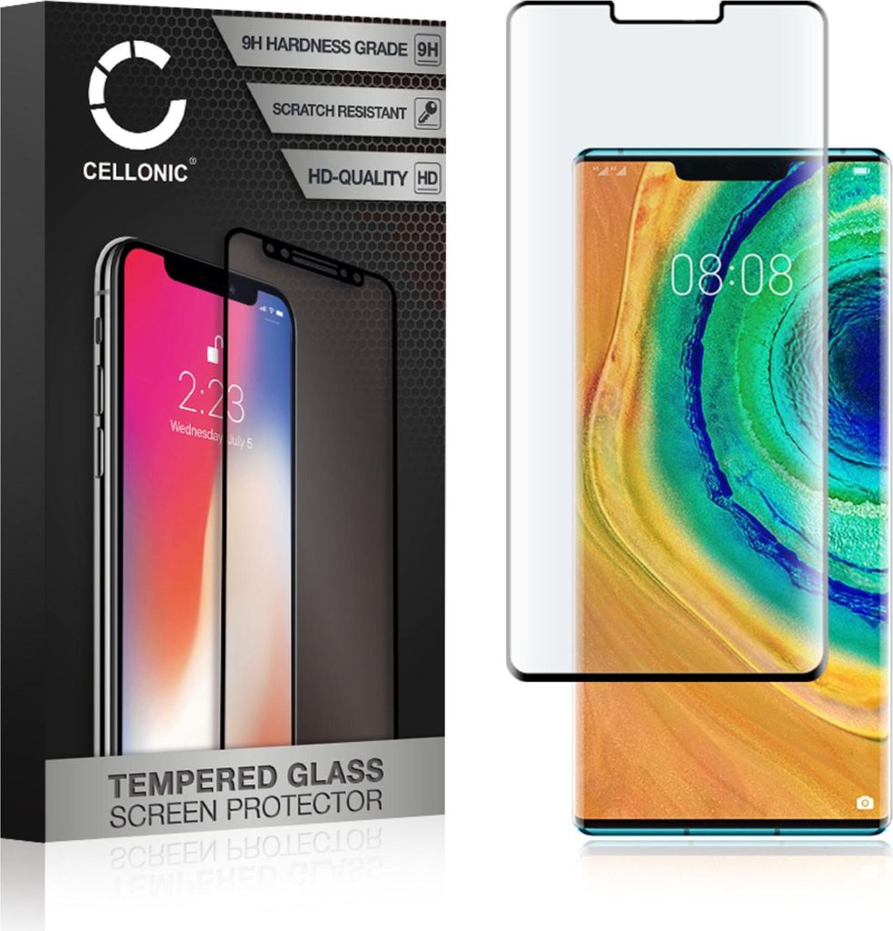 CELLONIC Displayschutzglas kompatibel mit Huawei Mate 30 Pro (3D Full Cover 9H 0.33mm Full Glue) Glas schwarz Displayschutz Schutzglas Tempered Glass