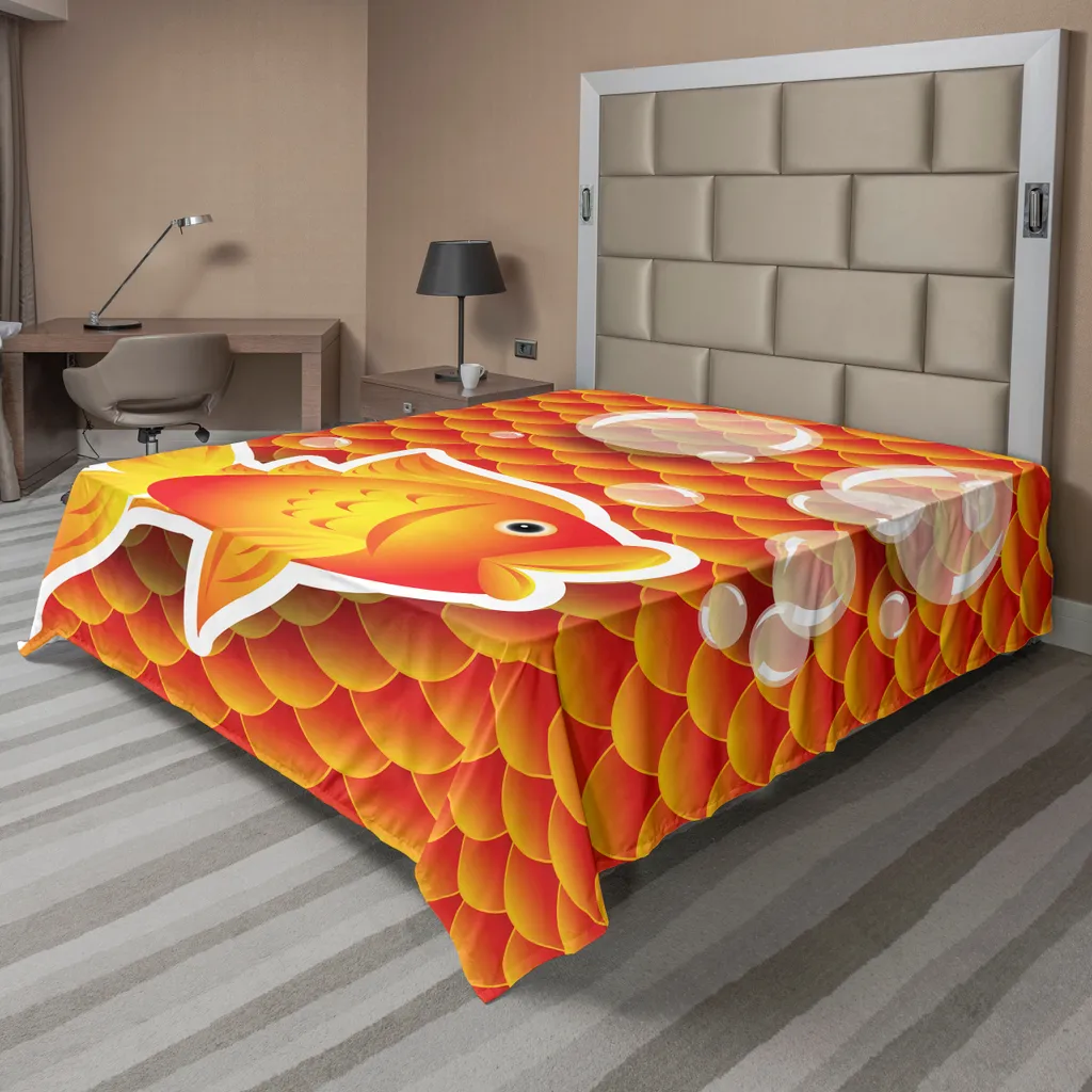 Drap Plat Doux Anti-Pli Motif Poisson Rouge 244x205cm Orange Brûlé