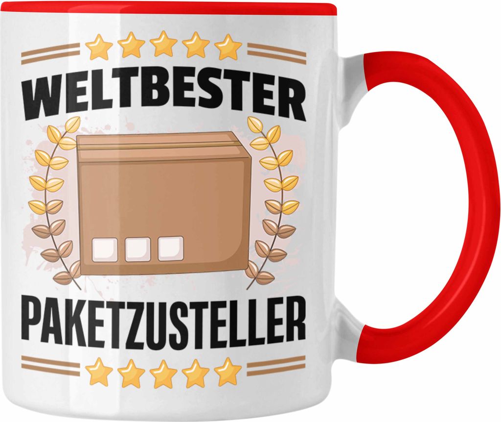 Trendation - Weltbester Paketbote Paketzusteller Tasse Geschenkidee Postbote Spruch (Rot)