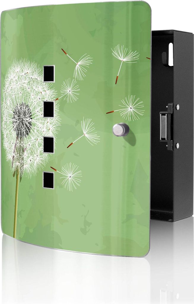 banjado Design Schlüsselkasten aus Edelstahl für 10 Schlüssel, Schlüsselschrank 24 x 21,5 x 7cm groß mit Magnetverschluss, Pusteblume 3 [BWSK ...