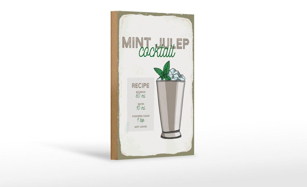 Holzschild Rezept Mint Julep Cocktail Recipe 12x18 cm Produktbild 