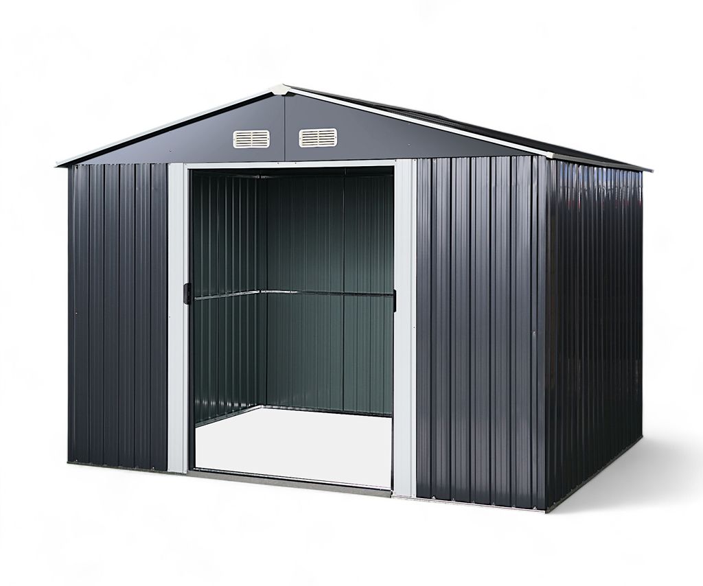 ALEOS. Gartenhaus Geräteschuppen 7m² 301x238cm aus verzinktem Stahlblech anthrazit Metall mit Doppelschiebetür Türhöhe 170cm Schuppen Gartenhaus