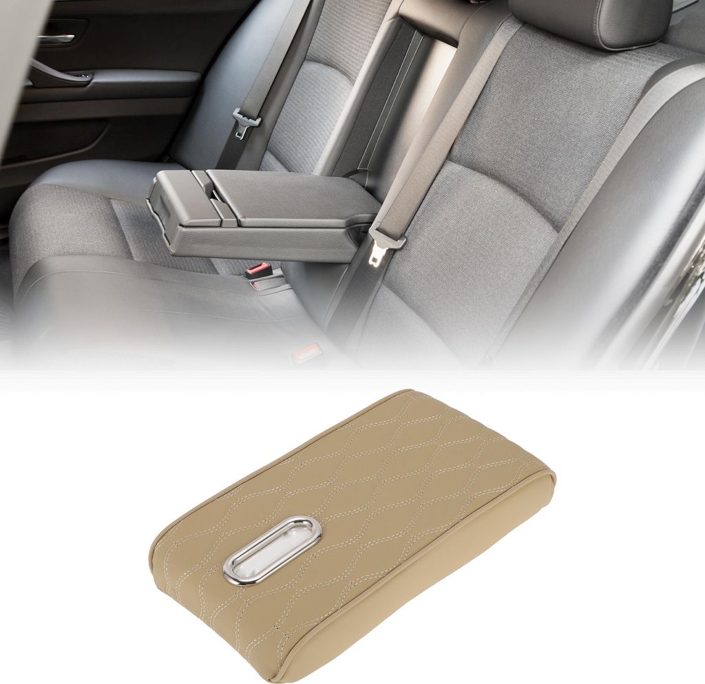Auto-Armlehnenpolster mit Taschentuchbox 12,59"x6,69" Mittelkonsolenabdeckung Armlehnen-Sitzboxabdeckung Kunstleder Beige