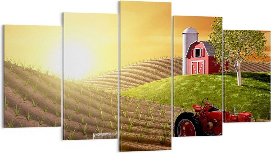 Bild auf Leinwand - Leinwandbild - Morgen Bauernhof Feld Plantage - 160x85cm - Wand Bild - Wanddeko - Leinwanddruck - Bilder - Kunstdruck - Wanddek...