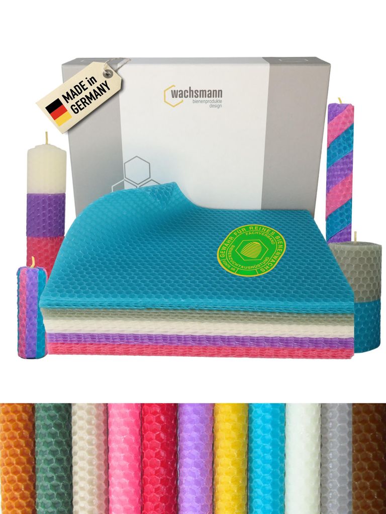 Bienenwachsplatten, 20 Stück, 15 x 20 cm, Wachsplatten aus Deutschland, Set Farbenzauber