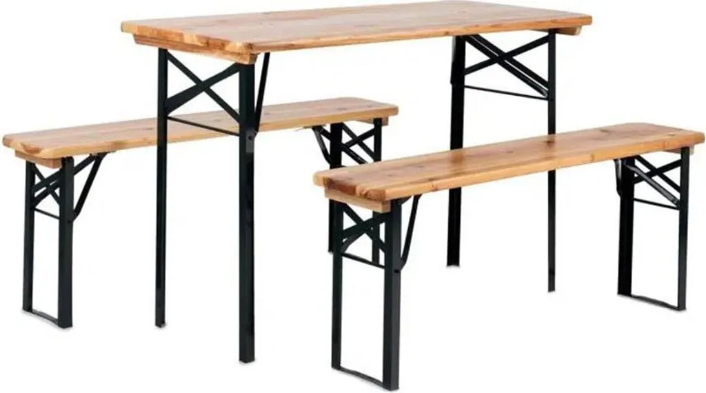 Ensemble de jardin 3 pièces BB-117, table 117 cm bois naturel rustique