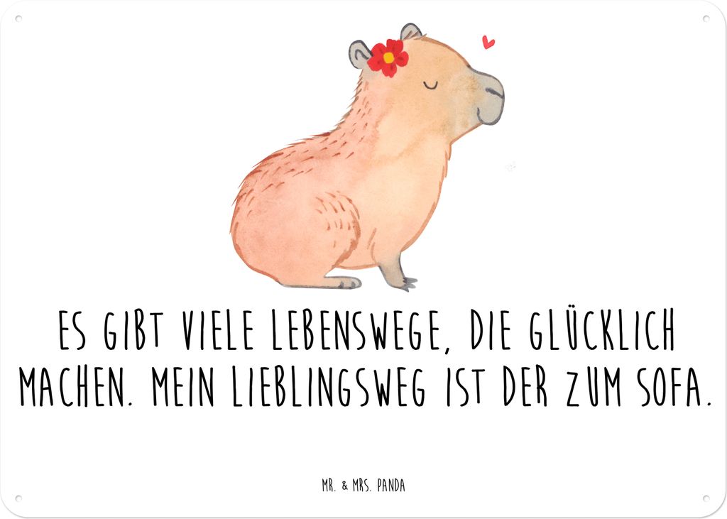 Mr. & Mrs. Panda Schild Capybara Blume DIN A4 - Weiß - Geschenk, tafel, Magnetschild, wandtafel, Türschild, Lustige Sprüche, Wandbild