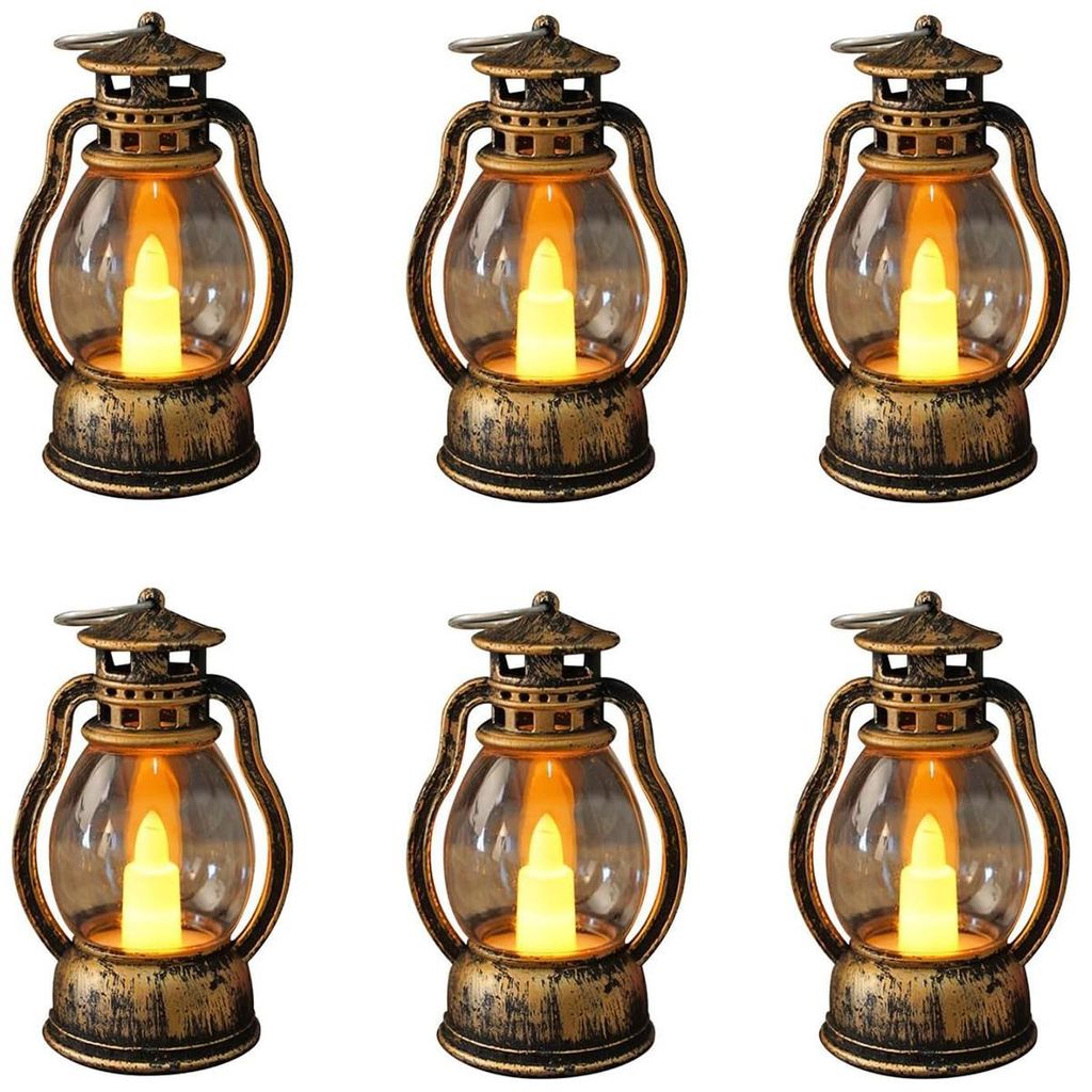 6 Stück Mini Laterne LED, Retro Laterne, kleine Laterne für Halloween Deko, Tischdeko für Weihnachten, Mini LED Weihnachtslaterne, Ramadan Deko