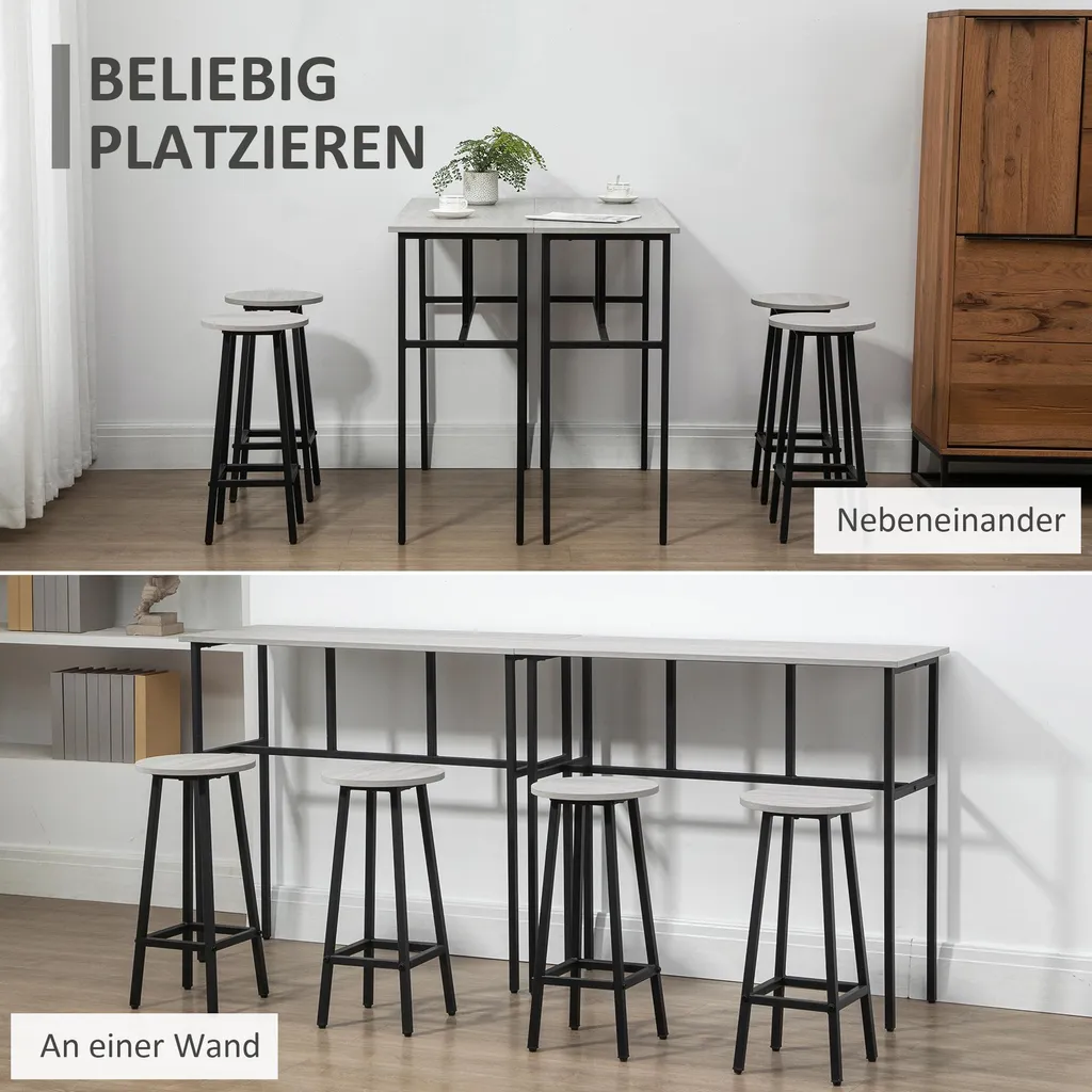 Set de Bar Industriel Compact : 2 Tables et 4 Tabourets Gain de Place