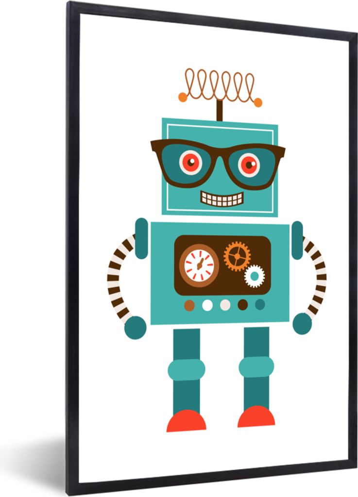 MuchoWow MuchoWow Gerahmtes Poster Roboter - Schutzbrille - Zahnräder - Gesicht - Jungen - Kinder 60x90 cm - Poster mit zchwarzem Bilderrahmen...