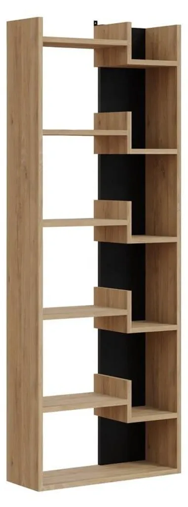 Bibliothèque colonne 5 niveaux KLAPO H162cm - Étagère de bureau bois clair