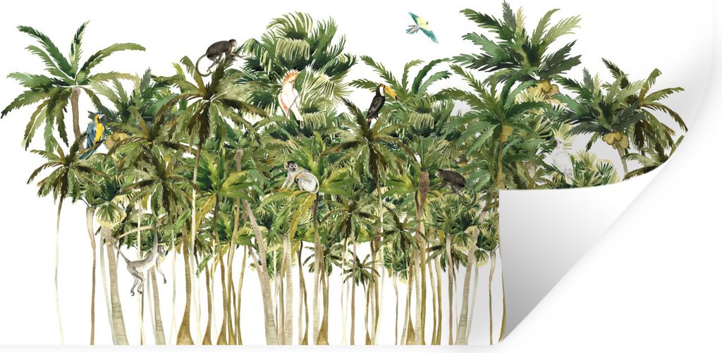 MuchoWow Wandtattoo Wandsticker Wandaufkleber Dschungel - Palme - Vögel 80x40 cm Selbstklebend und Repositionierbar - Aufkleber