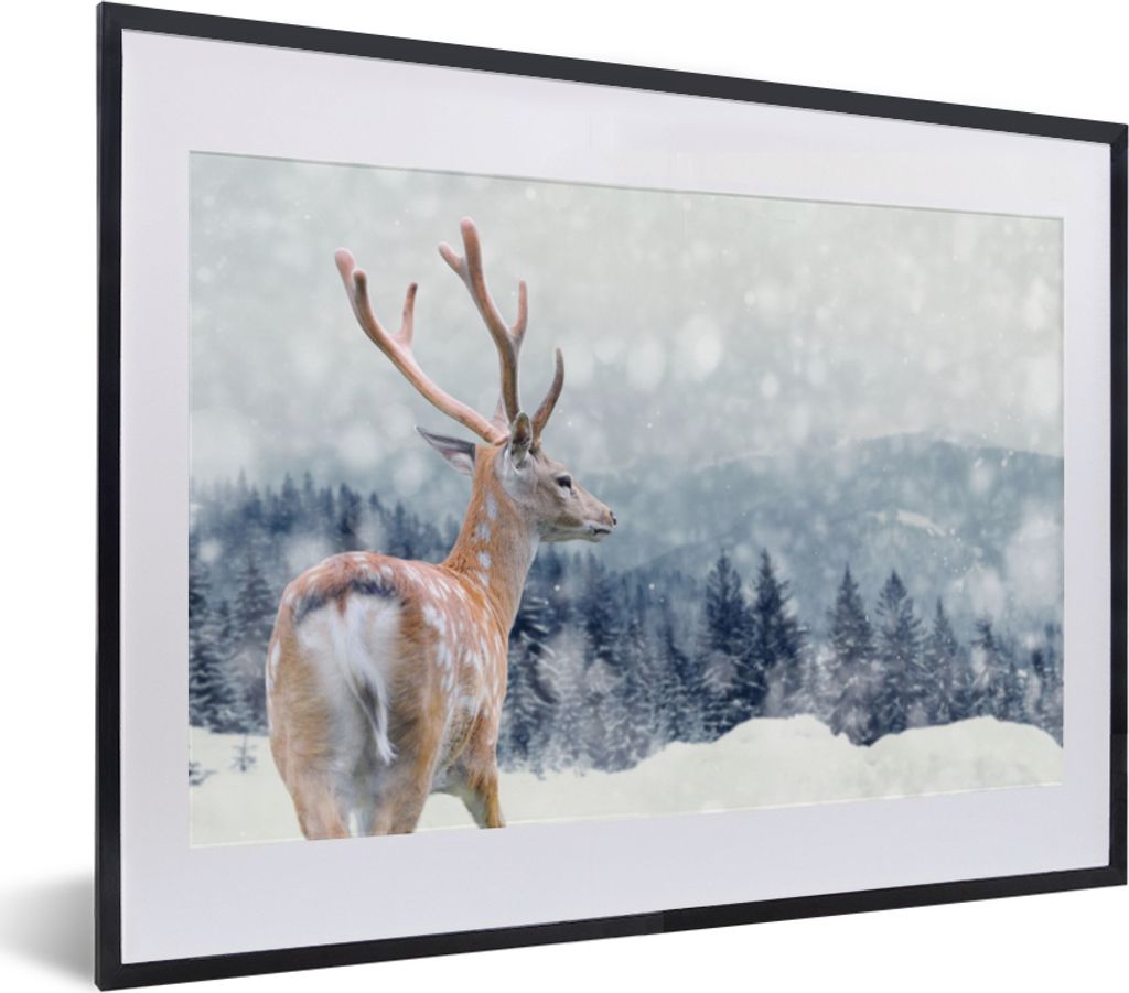 MuchoWow® Gerahmtes Poster Winter - Hirsche - Tiere 40x30 Produktbild 