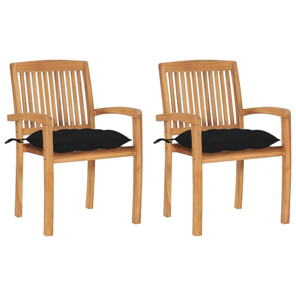 The Living Store Gartenstühle 2 Stk. mit Schwarzen Kissen Massivholz Teak