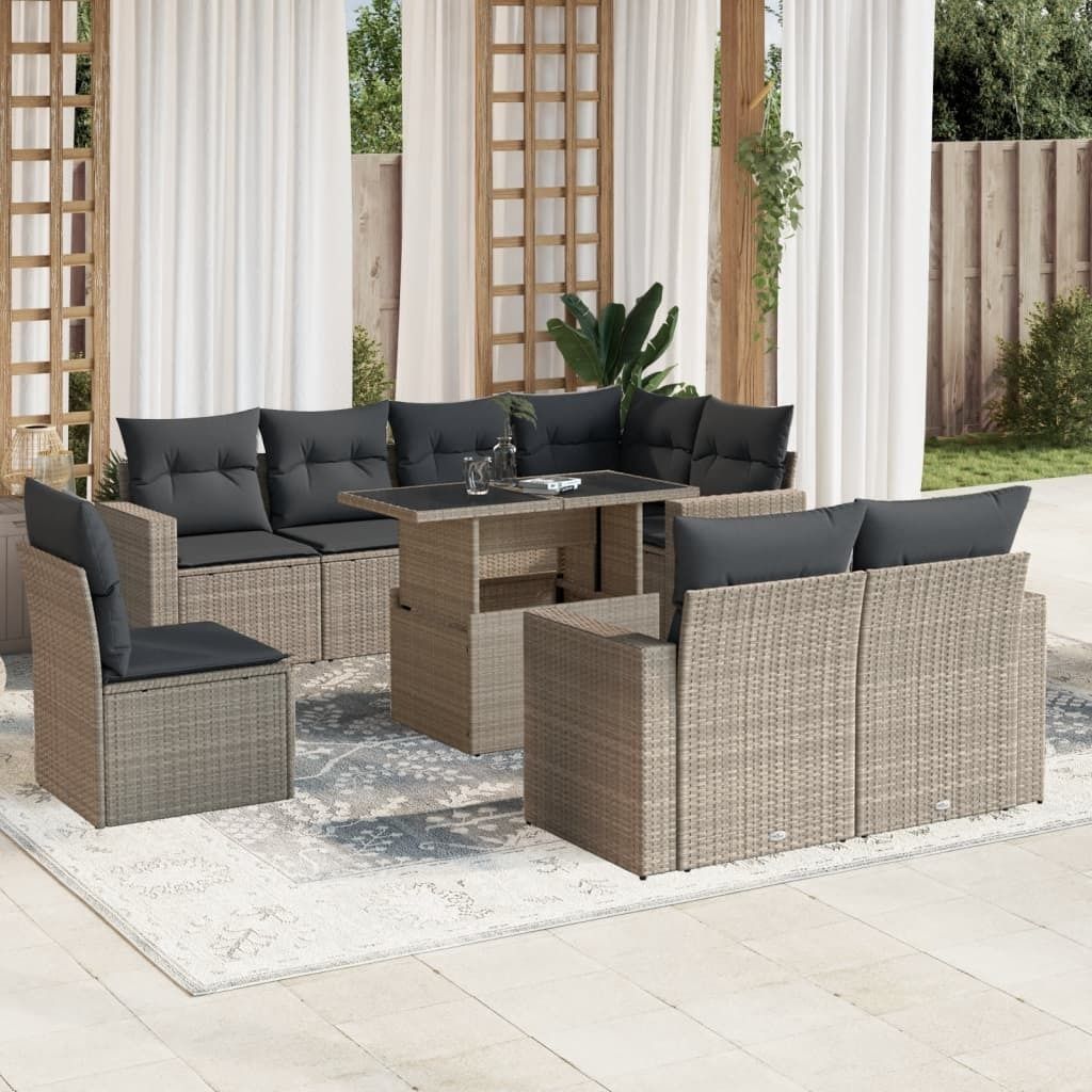 Maison Exclusive - 9-tlg. Garten-Sofagarnitur mit Kissen Hellgrau Poly Rattan