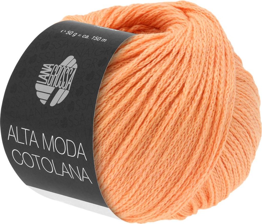 A ball of apricot-colored yarn on a light gray background.