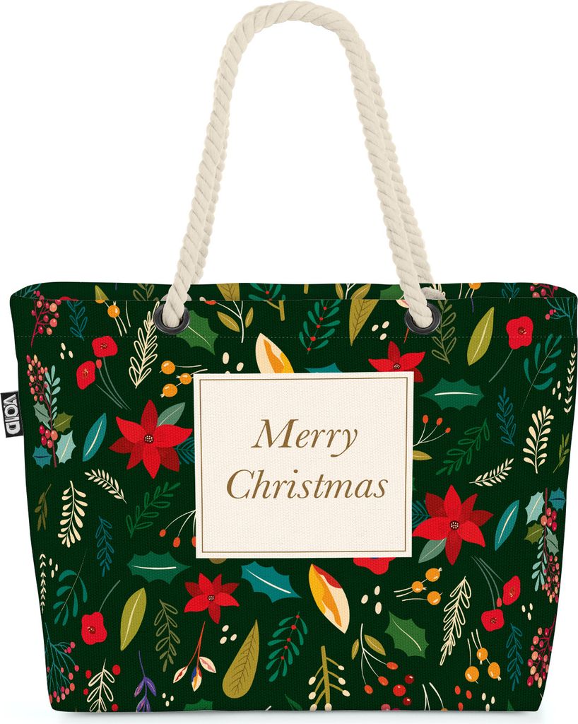 VOID Merry Christmas grün Strandtasche Shopper 58x38x16cm 23L XXL Einkaufstasche Tasche Reisetasche Beach Bag