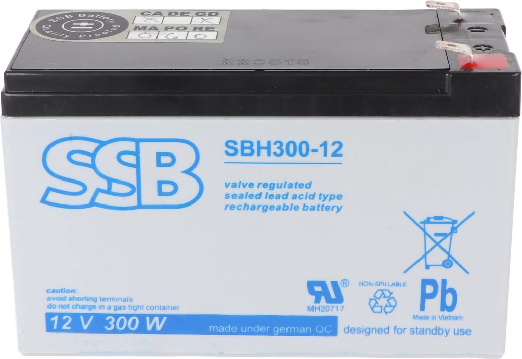 SSB SBH300-12 12V 9Ah Bleiakku AGM Blei Gel Akku, mit Faston 6,3mm, ideal für Hochstrom-Anwendungen