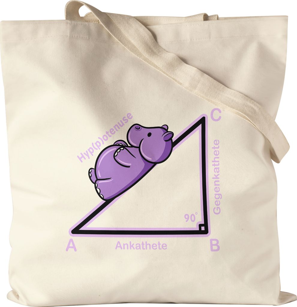 Rechtwinkliges Dreieck Jutebeutel Stoffbeutel Canvas Hyppotenuse Pythagoras Satz Nilpferd Lustig Geschenkidee Mathe