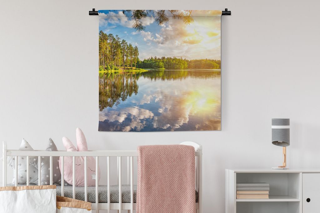 MuchoWow Wandteppich Wandbehang Tropisch - Bäume - Wasser 90x90 cm Tapisserie Dekoration Wandtuch - Wandaufhänger