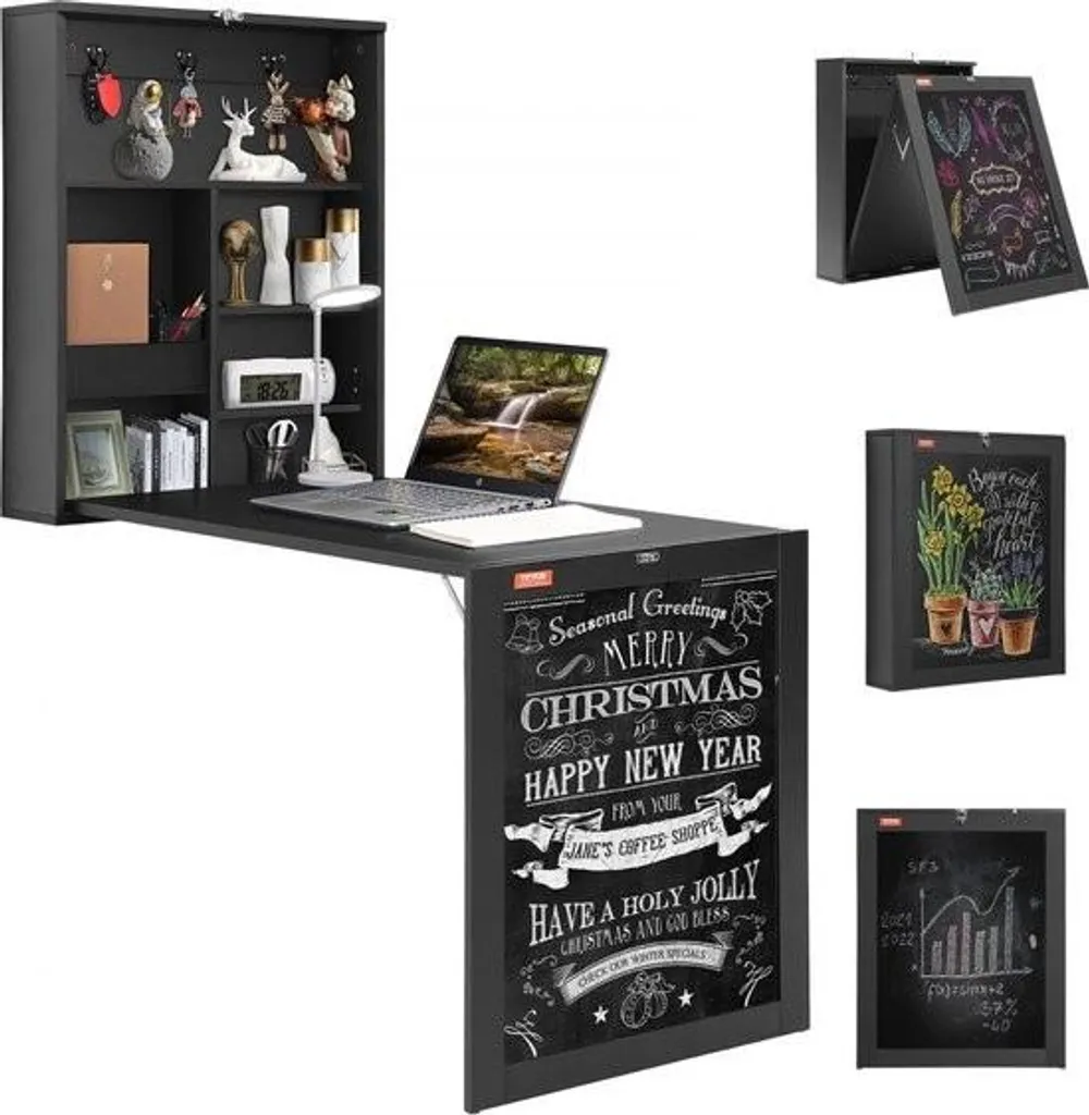 Table de cuisine murale pliante noire, espace repas pour studio et salon