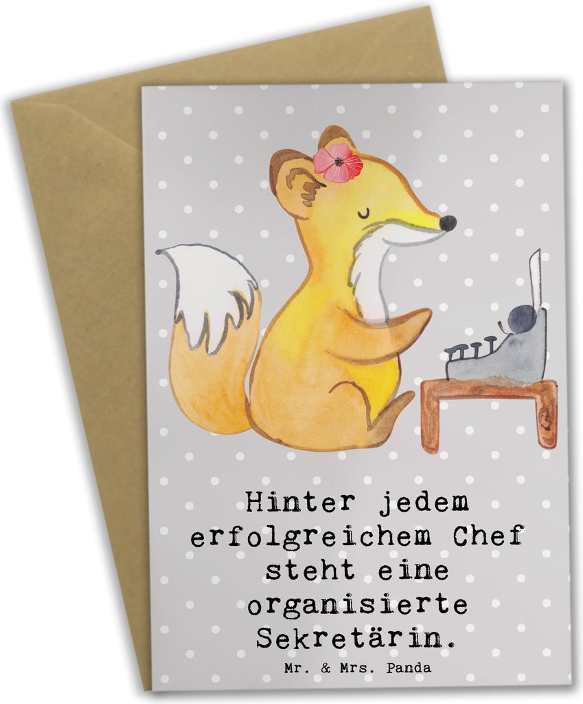 Mr. & Mrs. Panda Beileidskarte Sekretärin Erfolg - Grau Pastell - Geschenk, weihnachtskarten, hochzeitskarten, Grußkarten, vatertagskarte, Beruf,...