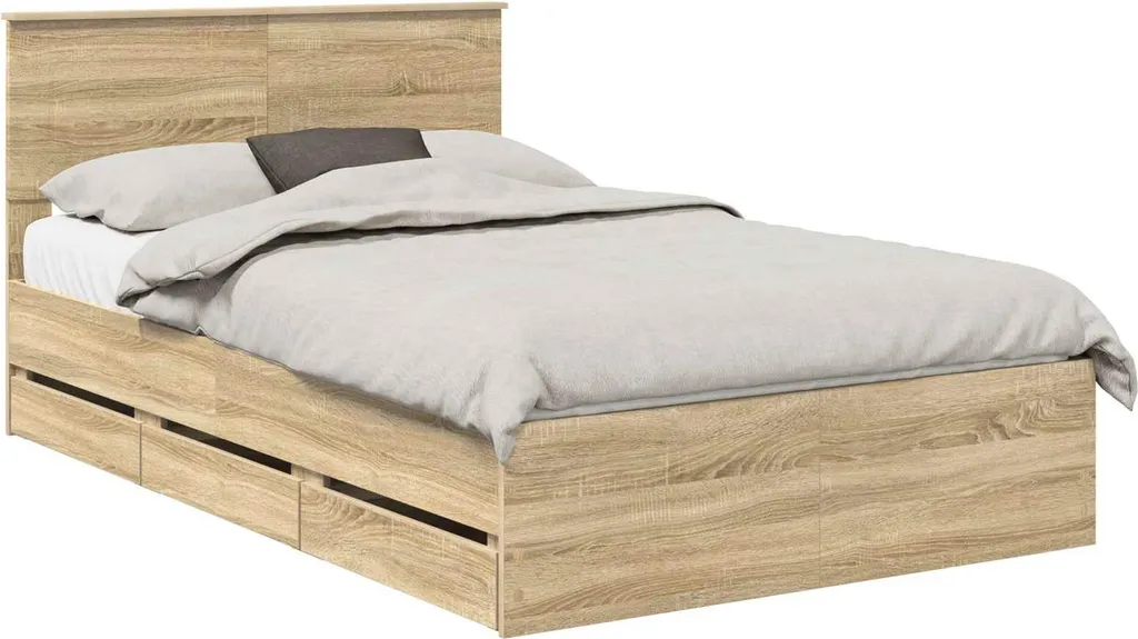 Lit 120x190 stable et sans grincements en bois d'ingénierie chêne Sonoma