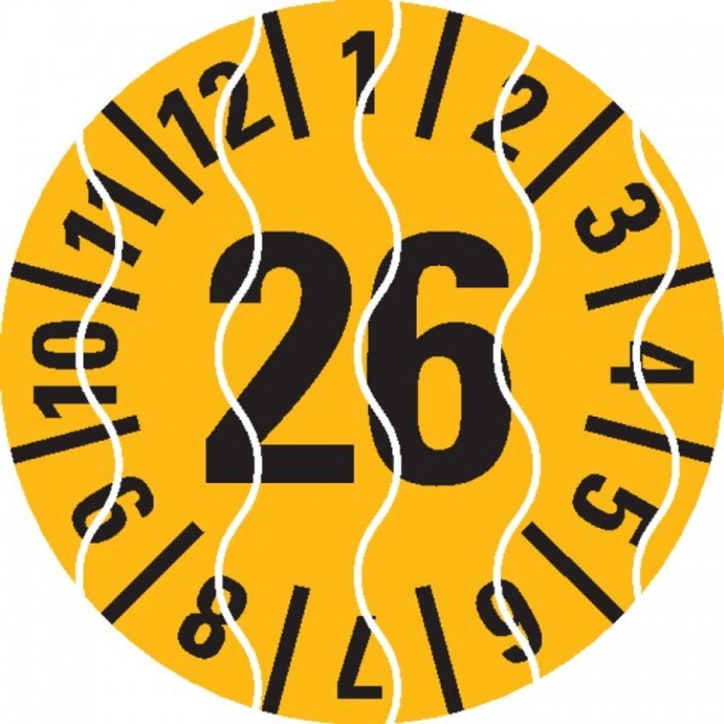 Dreifke Prüfplakette 26, gelb, Sicherheitsfolie, selbstklebend, Ø 15mm, 60 S...