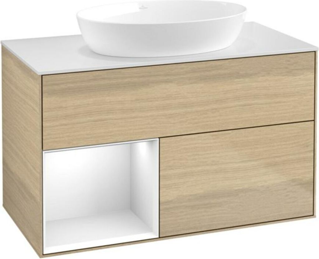 V&B Waschtischunterschrank Finion 100, Pl wh. m, Reg glo wh. Lac, Oa ven