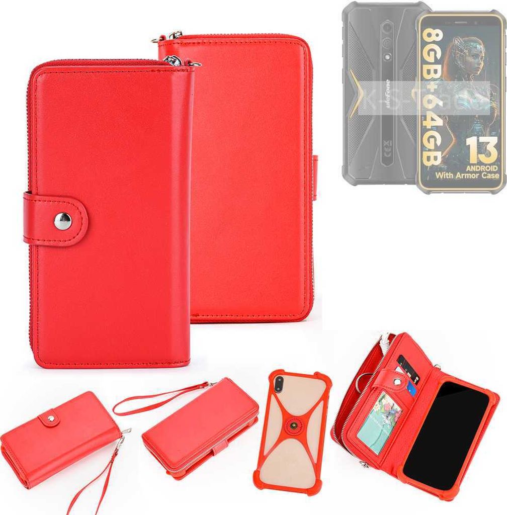 K-S-Trade 2in1 Schutzhülle Portemonnee Handyhülle mit Bumper kompatibel mit Ulefone Armor X12 Pro Hülle Case Etui Geldbörse Smartphone rot (1x)