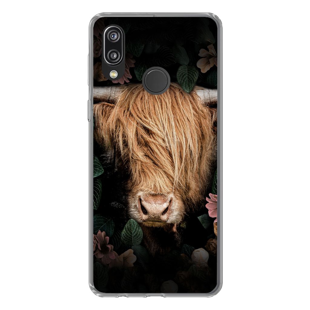 MuchoWow Handyhülle Schutzhülle Hülle für Huawei P20 Lite (2020) Schottischer Highlander - Kuh - Blätter Silikon Softcase Handy Hülle - Kar...