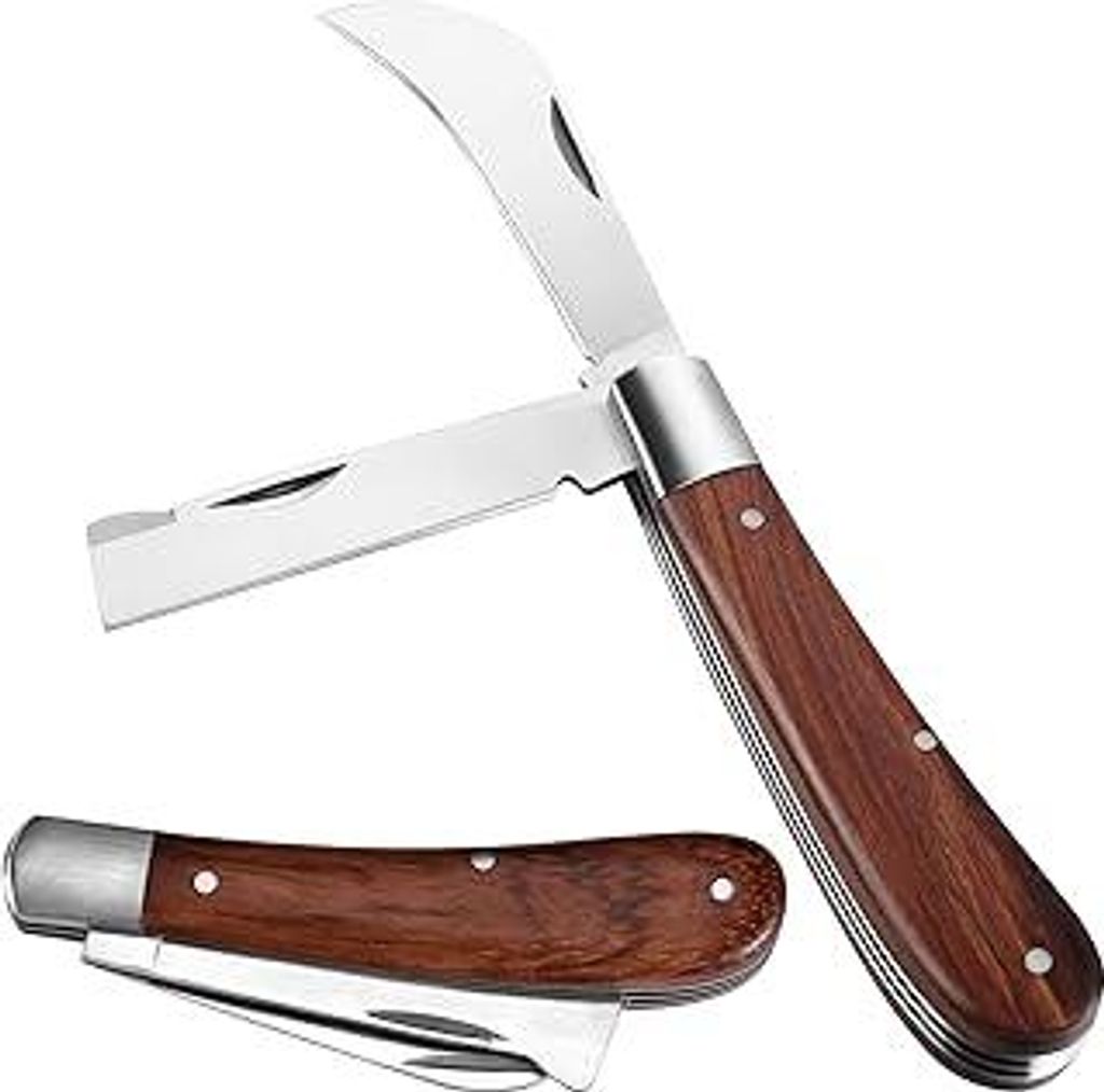 Okuliermesser, Gartenmesser Klappbar, Veredelungsmesser mit 2 Klingen, Hippe Messer mit Edelstahlklinge, Garden Knife Multifunktionale für Knospun...