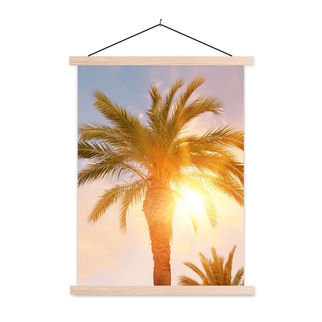 MuchoWow Textilposter Palme - Sommer - Sonne - Tropisch 60x80 cm mit holzfarbenen Rahmen - Wandbild