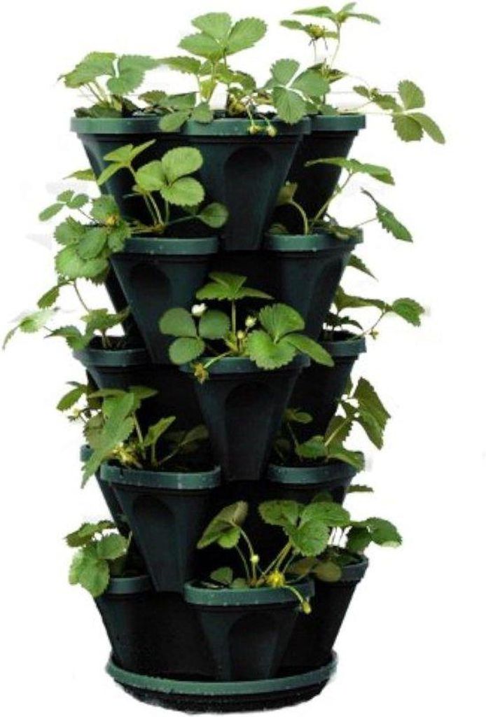 Vertikale Plantenbak für Erdbeeren, Kräuter, Blumen und Gemüse mit 5 Ebenen - Binnen- und Außenanwendung - Grün, 21 Liter