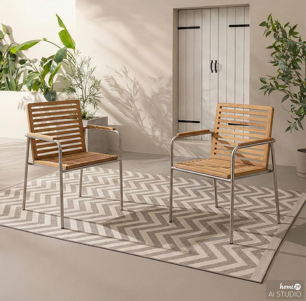 home24 Stapelstuhl - 2er-Set - Teak Massiv / Edelstahl - Produktbild 