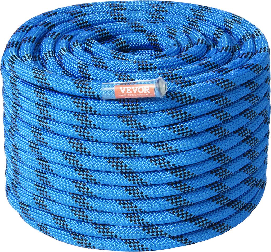 VEVOR 12,7 mm statisches Kletterseil, 60,9 m (200 Fuß) Outdoor-Kletterseil, 30 kN Bruchfestigkeit, Faserseil mit Stahlkarabinerhaken für Flucht, ...