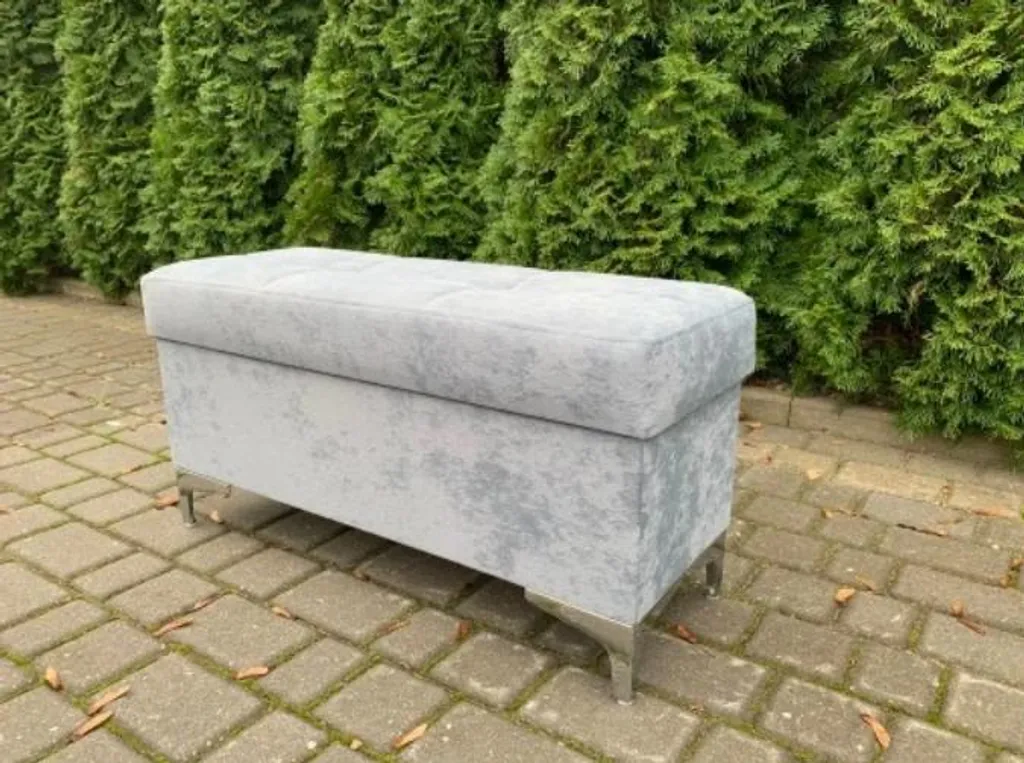 Banc de Rangement Gris Glamour : Pouf de Bout de Lit Rembourré 100cm