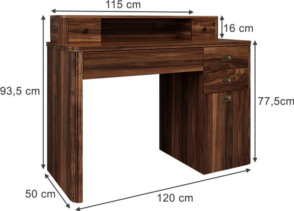 Bureau compact 120x50 cm Chêne Rustique - Plateau Résistant Vicco Neria