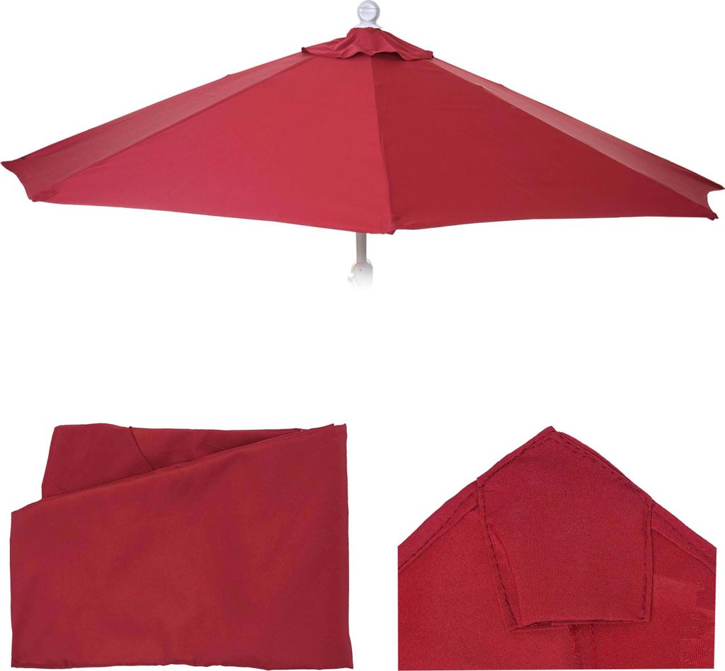 Ersatz-Bezug für Sonnenschirm halbrund Parla, Sonnenschirmbezug Ersatzbezug, 270cm Stoff/Textil UV 50+ 3kg bordeaux