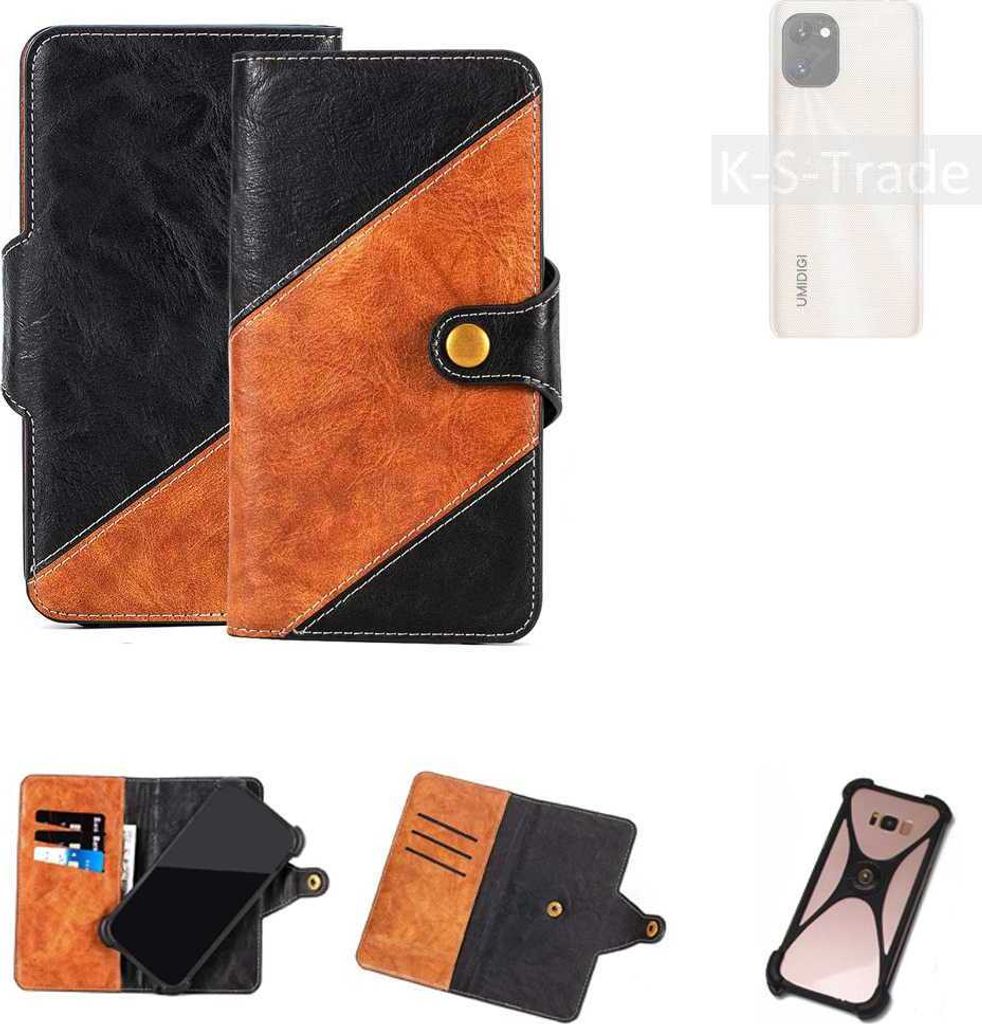K-S-Trade Handyhülle Schutzhülle Bookstyle Case Wallet-Case kompatibel mit UMIDIGI Power 7 Handy Cover Bumper Klapphülle schwarz hellbraun 1x